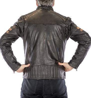 SL101232 - Black Leather Biker Jacket With Striping