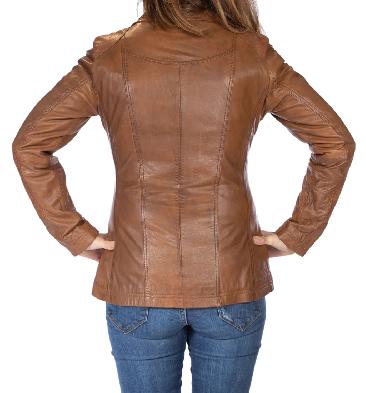 SL110246 - Ladies Long Line Zip-Up Tan Leather Jacket