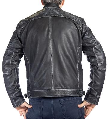 SL101241 - Mens Antiqued Black Leather Biker Jacket With Quilting Detail