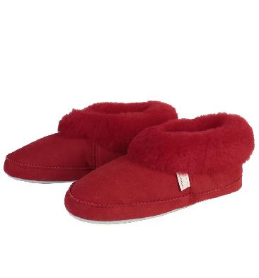 SL612132R - SHEPHERD EMMY CUFFED LADIES SOFT SOLED  RED SHEEPSKIN SLIPPER