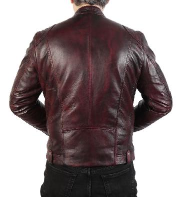 SL101132 - Antique Burgundy Leather Biker Jacket With Side Quilting Detail