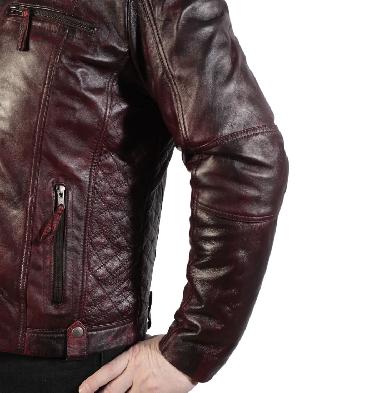 SL101132 - Antique Burgundy Leather Biker Jacket With Side Quilting Detail