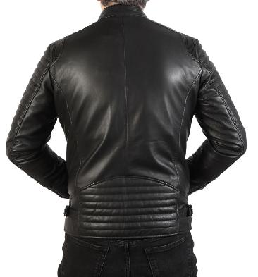 SL101257 - Black Leather Biker Jacket With Double Ribbing Detail