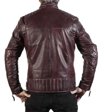 SL101233 - Antique Burgundy Leather Biker Jacket With Striping