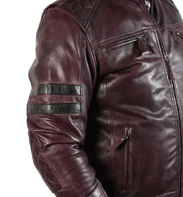 SL101233 - Antique Burgundy Leather Biker Jacket With Striping