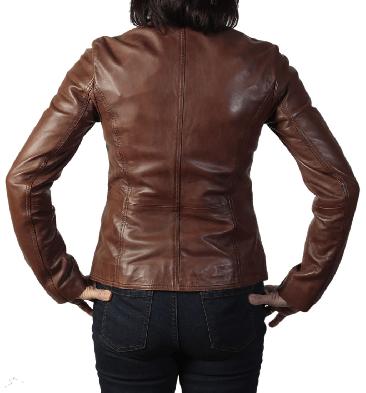 SL117571 - Ladies Tan Leather Hip Length Biker Jacket