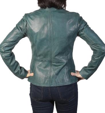 SL117573 - Ladies Petrol Leather Hip Length Biker Jacket