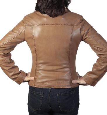 SL1180138 - Ladies Cross-Over Tan Leather Biker Jacket
