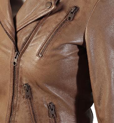 SL1180138 - Ladies Cross-Over Tan Leather Biker Jacket