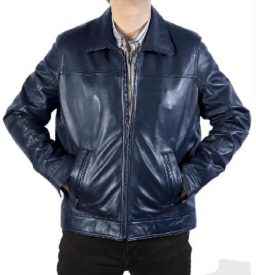 SL11140 - Navy Leather Lightweight Zip-Up Jacket