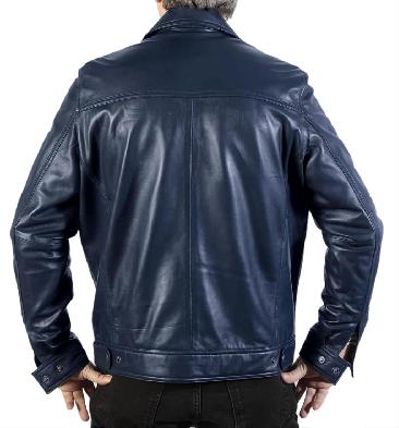SL11140 - Navy Leather Lightweight Zip-Up Jacket