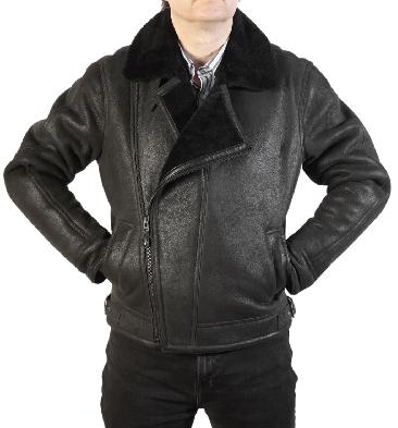 Cross Over Sheepskin Flying Jacket In Black Black - SL1158101