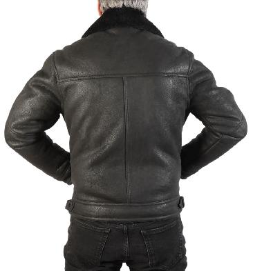 SL1158101 - Cross Over Sheepskin Flying Jacket In Black Black