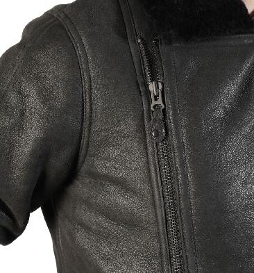 SL1158101 - Cross Over Sheepskin Flying Jacket In Black Black