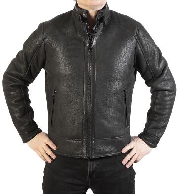 Straight Zip Biker Style Black Sheepskin Flying Jacket - SL1158129
