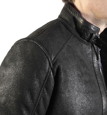 SL1158129 - Straight Zip Biker Style Black Sheepskin Flying Jacket