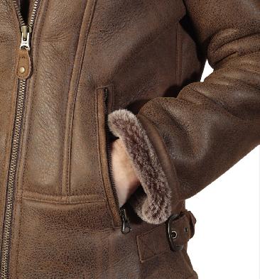 SL115921 - Ladies Cross-Zip Tobacco And Tipped Sheepskin Jacket