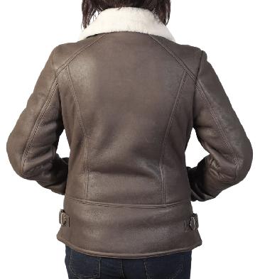 SL115922 - Ladies Cross-Zip Cocoa And Cream Sheepskin Jacket