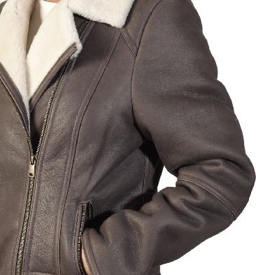 SL115922 - Ladies Cross-Zip Cocoa And Cream Sheepskin Jacket