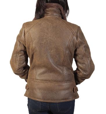 SL115923 - Ladies Cross-Zip Toned Brown Sheepskin Jacket