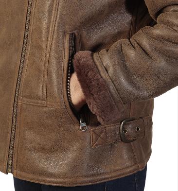 SL115923 - Ladies Cross-Zip Toned Brown Sheepskin Jacket