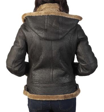 SL115932 - Ladies Hooded Shaped Caramel Sheepskin Flying Jacket