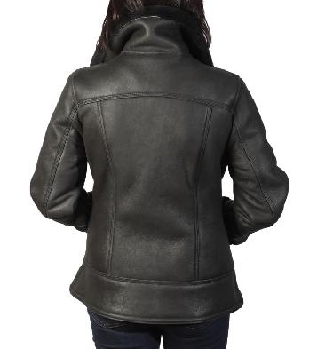 SL1159394 - Ladies New Style Cross-Zip Black Shearling Sheepskin Jacket