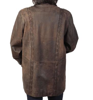 SL13416 - Ladies 3/4 Brown Buff Leather Jacket With Inlaid Detail