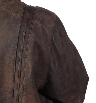 SL13416 - Ladies 3/4 Brown Buff Leather Jacket With Inlaid Detail
