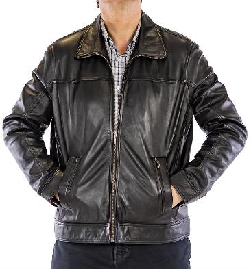 4XL Black Leather Lightweight Zip-Up Jacket - SL11144XL