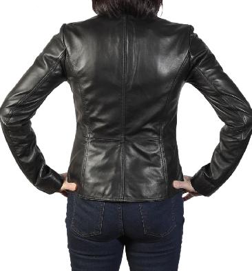 SL10011757 - Ladies Black Leather Hip Length Biker Jacket