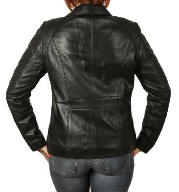 SL11024120 - Ladies New Style Semi Fitted Black Leather Zip Jacket