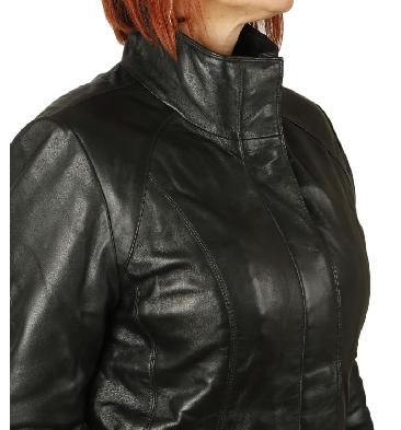 SL11024120 - Ladies New Style Semi Fitted Black Leather Zip Jacket
