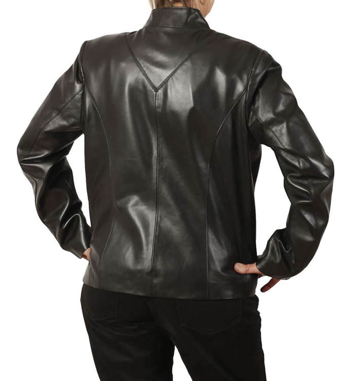 Ladies Hip Length Black Leather ZipUp Jacket from Simons Leather