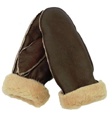 Simons Leather Ladies Sheepskin Mittens In Chocolate/Cream (Medium) - SL60326