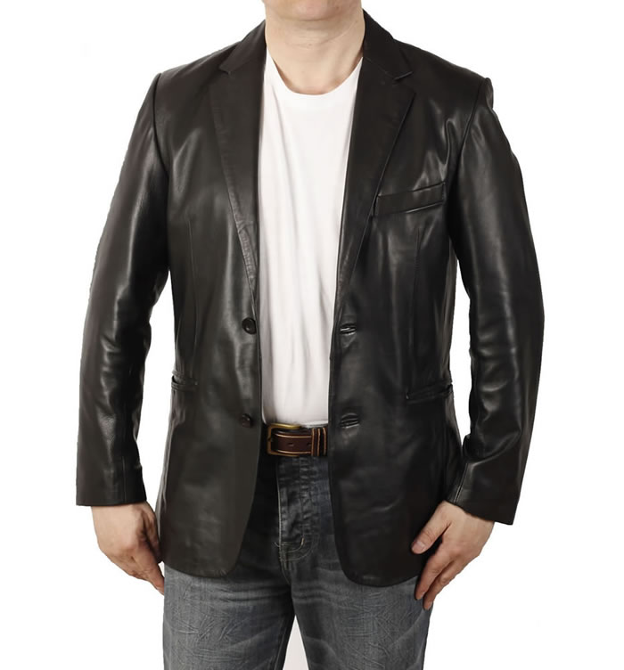 mens black leather blazer