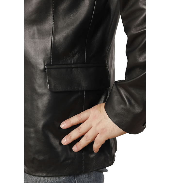 SL1003B - Semi-Fitted Mens Black Leather Blazer