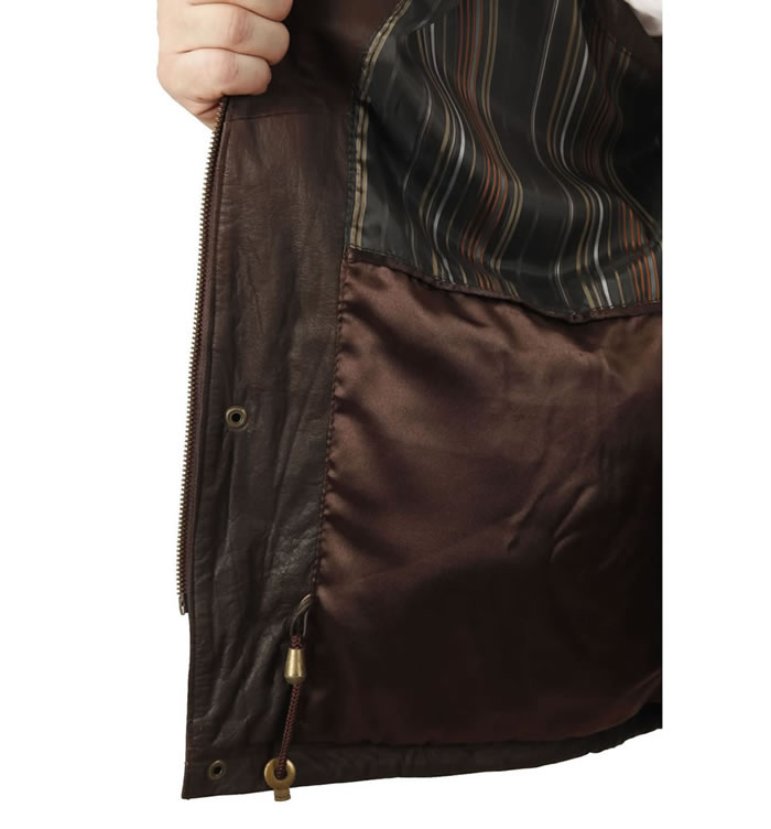 SL11531 - Long Length Multi-Pocket Brown Leather Gilet
