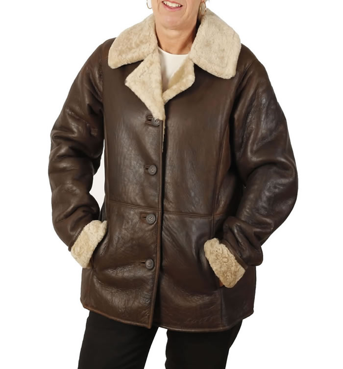 Ladies Antique Brown  "Nappa Lamb" 3/4 Sheepskin Jacket - SL1261