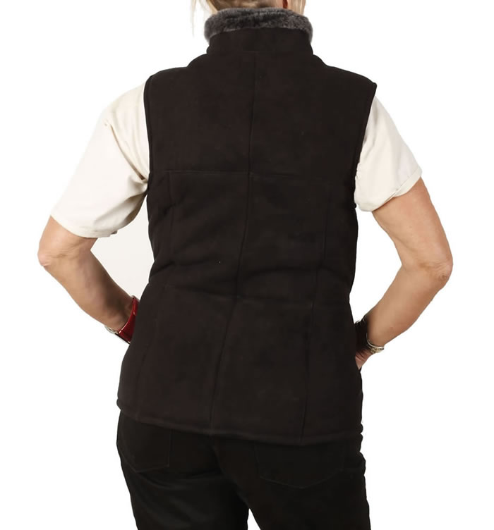 SL1265SB - Traditional Suede Finish Ladies Sheepskin Gillet In Black