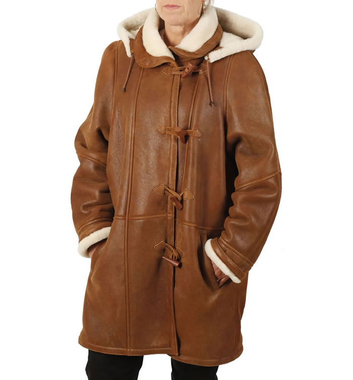 Ladies Tan "Nappalamb" Sheepskin Duffle Coat - SL1144