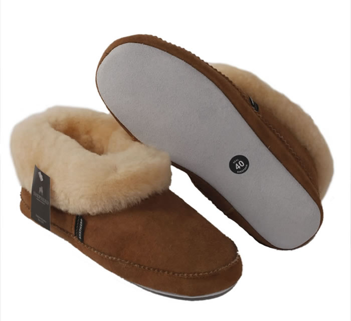 SL61213 - Shepherd Emmy Cuffed Ladies Soft Soled Chestnut Sheepskin Bootie Slipper