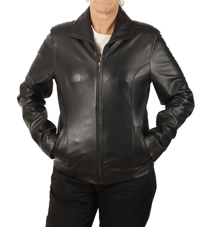 Las Classic Zipped Leather Jackets Simons Las Semi Fitted Black Leather Zip Jacket Sl11011